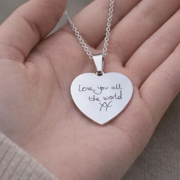 Engraved Handwriting Necklace Silver Heart Pendant, 2 of 12