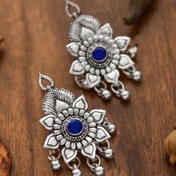 Oxidized Intricate Floral Enamel Indian Boho Danglers, 7 of 8