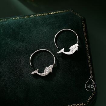Mermaid Open Hoop Earrings In Sterling Silver, 2 of 11