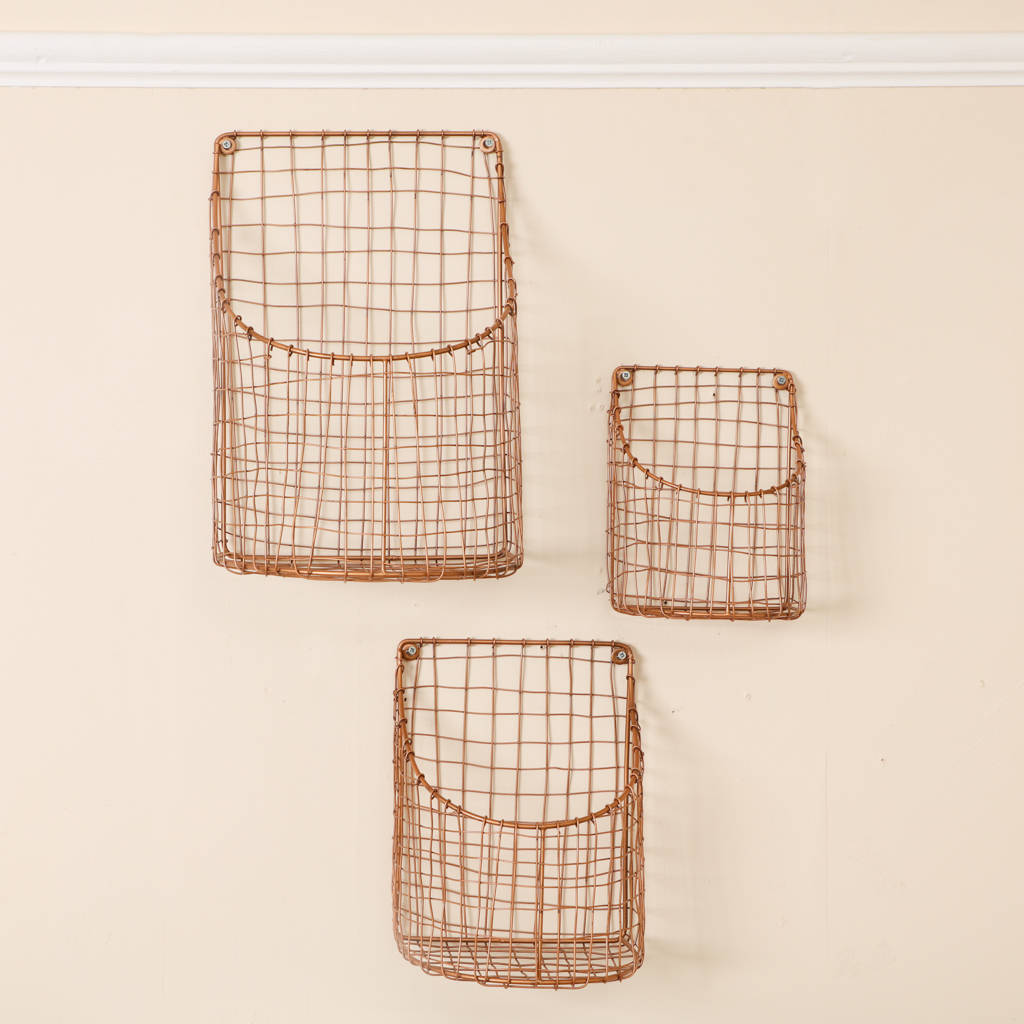 set of three copper wire wall storage baskets by dibor