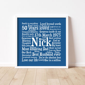 Birthday Personalised 50th Word Art Gift, 4 of 4