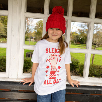 Sleigh All Day Girls' Christmas T Shirt In White, 3 of 4