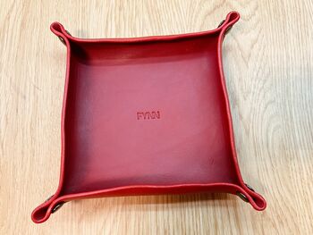 Personalised Red Square Leather Desk Accessories Tray, 2 of 8