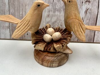 Wooden Bird Ornament Love Birds On Nest With Mushroom, 8 of 9