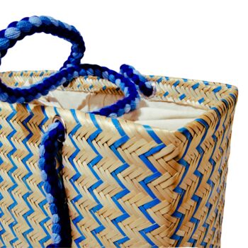 Seranna Natural Blue Pattern Handwoven Basket Bag, 4 of 7