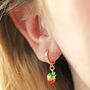 Enamel Strawberry Huggie Hoop Earrings In Gold Plating, thumbnail 1 of 6