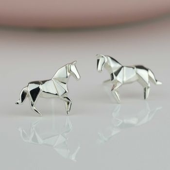 Sterling Silver Origami Horse Earrings, 3 of 6