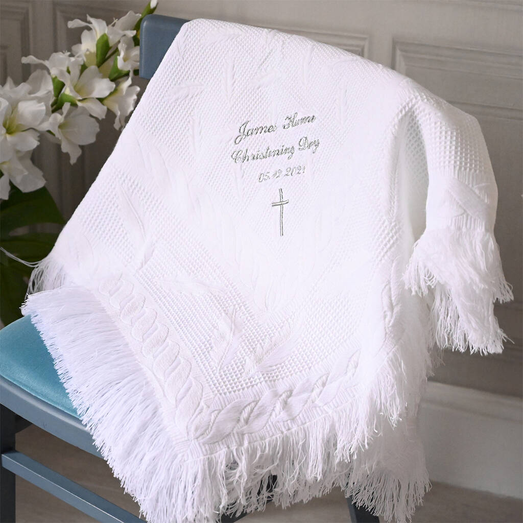 Personalised White Feather Shawl For Christening, 1 of 4