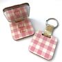 Personalised Pink Gingham Printed Mirror Keyring, thumbnail 1 of 6