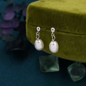 Genuine Fresh Water Pearl Drop Earrings Sterling Silver, 5 of 12