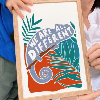 'We Are All Different' Positive Chameleon Nursery Print, 4 of 4