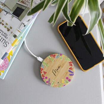 Personalised Bamboo Wireless Phone Charger For Mum, 9 of 11