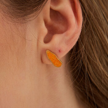 Molten Dripping Coral Amber Sterling Silver Earring, 3 of 9