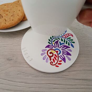 Personalised Bright Floral Clay Coaster, 2 of 5