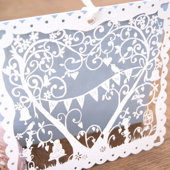 Whimsical Heart Garden Wedding Laser Cut Card, 3 of 6