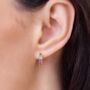 Rainbow Gemstone Huggie Hoop Earrings In Sterling Silver And Gold, thumbnail 9 of 11