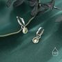 Sterling Silver August Birthstone Peridot Green Crystal Drop Hoop Earrings, thumbnail 6 of 11