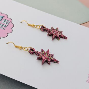 Red Sparkly Festive Star Glitter Christmas Earrings, 2 of 5