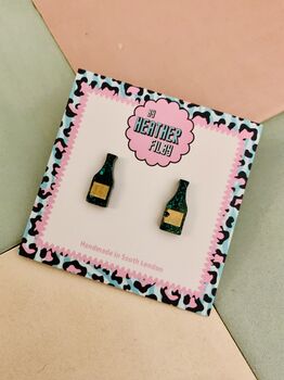 Pop The Bubbly Champagne Bottle Resin Stud Earrings, 3 of 3