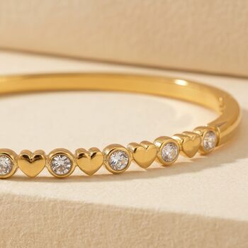 Heart And Cubic Zirconia Bangle 18k Gold Plated Bracelet, 3 of 4