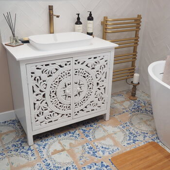 White Carved Bathroom Vanity Unit, 8 of 9