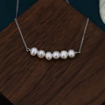Sterling Silver Genuine Freshwater Pearl Bar Pendant Necklace, 4 of 11