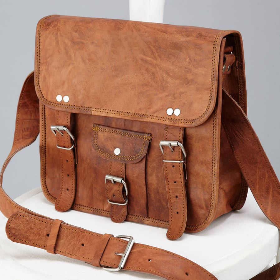 leather satchel with front pocket midi by vida vida ...