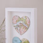 Two Custom Map Hearts Wedding Anniversary Print, thumbnail 3 of 4