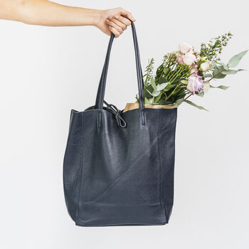 Navy Soft Leather Tote Shopper, 2 of 11