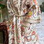Peach Floral Waffle Cotton Dressing Gown, thumbnail 2 of 5