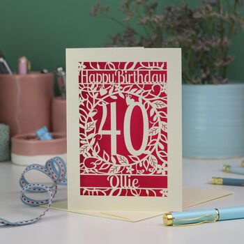 Personalised 40th Birthday Card Papercut Flower Design, 6 of 7