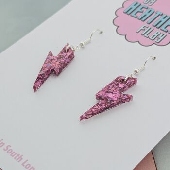 Small Vibrant Pink Glitter Lightning Bolt Earrings / Hot Pink Barbiecore Jewellery / 2000s Aesthetic Jewellery, 5 of 5