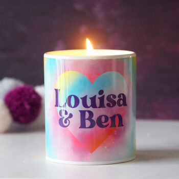 Personalised Tie Dye Rainbow Heart Candle, 2 of 2