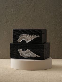 Handmade Burgundy Leather Box Set With Brass Wing Handles, 2 of 4