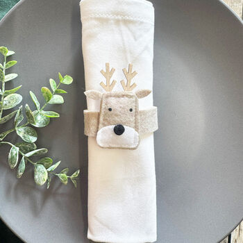 Brown Felt Reindeer Napkin Rings Set For Christmas X Four, 6 of 8