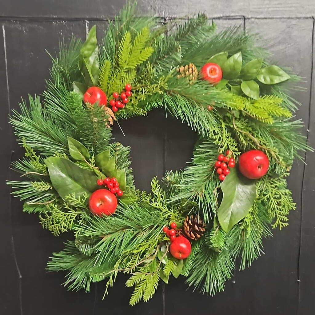 Faux Apples And Yew Christmas Wreath, 1 of 1