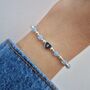 Sterling Silver March Aquamarine Beaded Bracelet: March Birthstone Personalised Initial Heart, thumbnail 3 of 5