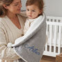 Personalised Grey Knitted Blanket With Pom Pom, thumbnail 1 of 10