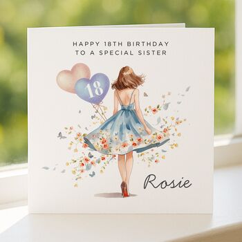 Personalised Blue 18th Birthday Card For Sister, 4 of 7