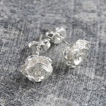 Rose Floral Sterling Silver Stud Earrings, 2 of 8