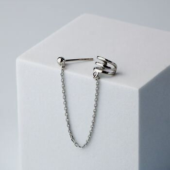 Sterling Silver Single Stud Earring With Attached Cuff, 2 of 6