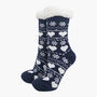 Women's Long Slipper Socks Grip Sole Fair Isle Navy Blue, thumbnail 1 of 3