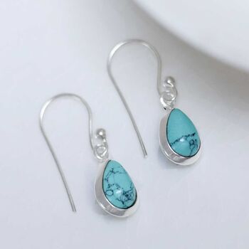 Sterling Silver Dangly Turquoise Teardrop Earrings, 3 of 5