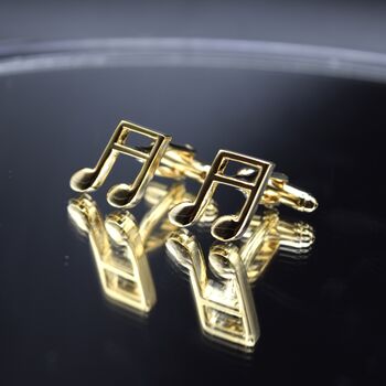 Music Note Gold Cufflinks Gift For Musicians 316 L Stainless Steel, 4 of 6
