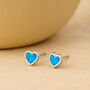 Sterling Silver Blue Opal Heart Stud Earrings, thumbnail 2 of 5