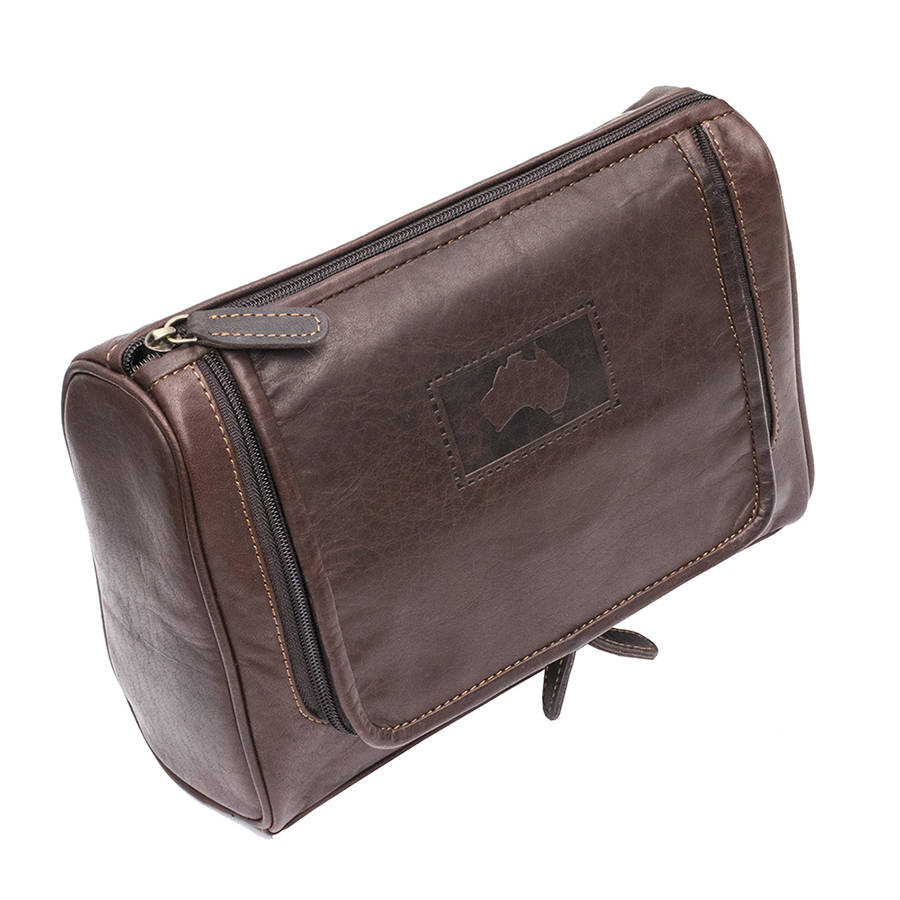 luxury leather wash bag by wombat