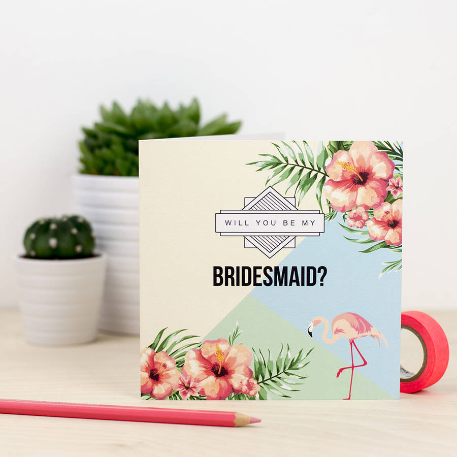 'Will You Be My Bridesmaid' Flamingo Card, 1 of 3