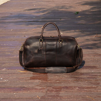 Genuine Leather Worn Look Weekend Bag, 8 of 12