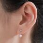Starburst And Tiny Dangle Pearl Stud Earrings In Sterling Silver, thumbnail 5 of 10