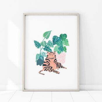 Pink Plant Cat Art Print, 4 of 6